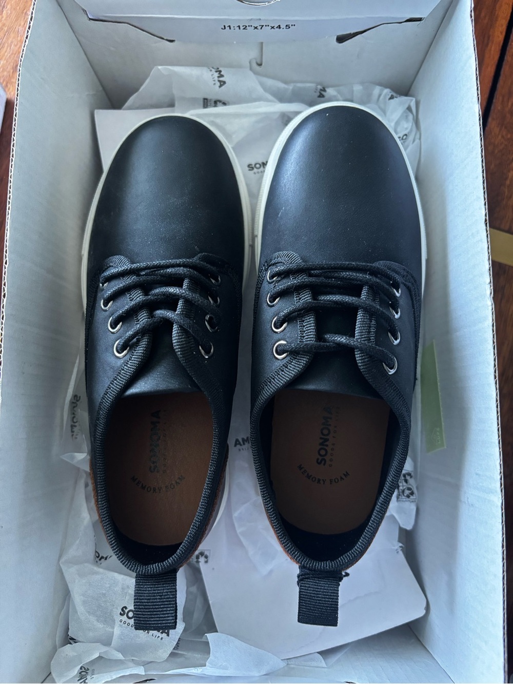 Sonoma Black Lace-Up Kids Dress Shoes with White Outsole Trim